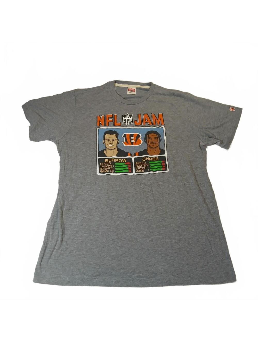 Homage NFL Jam Cincinnati Bengals Burrow Chase Gray T Shirt Mens Large